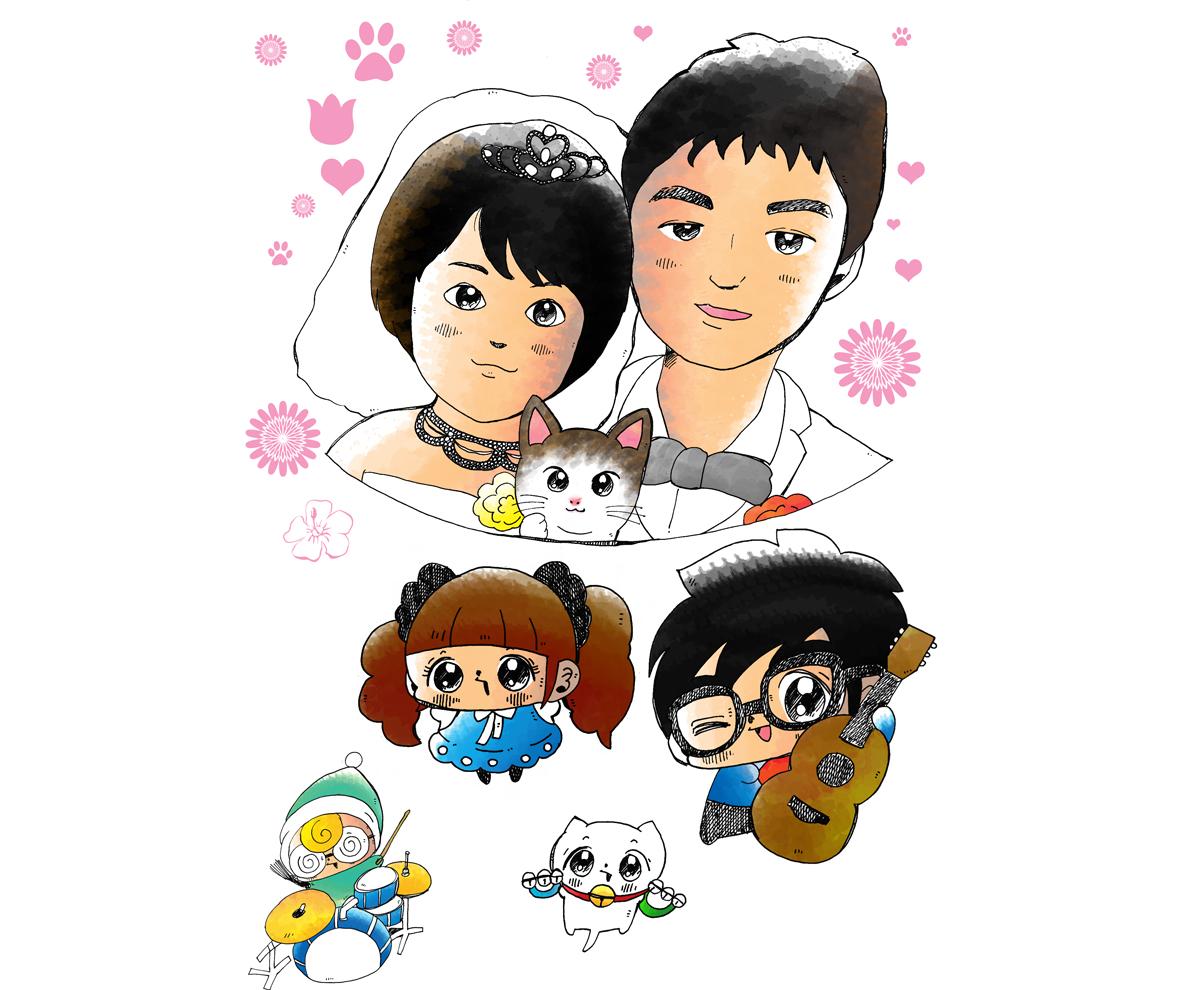 漫画似顔絵(ちょっとリアル、かわいいまんまるキャラ)