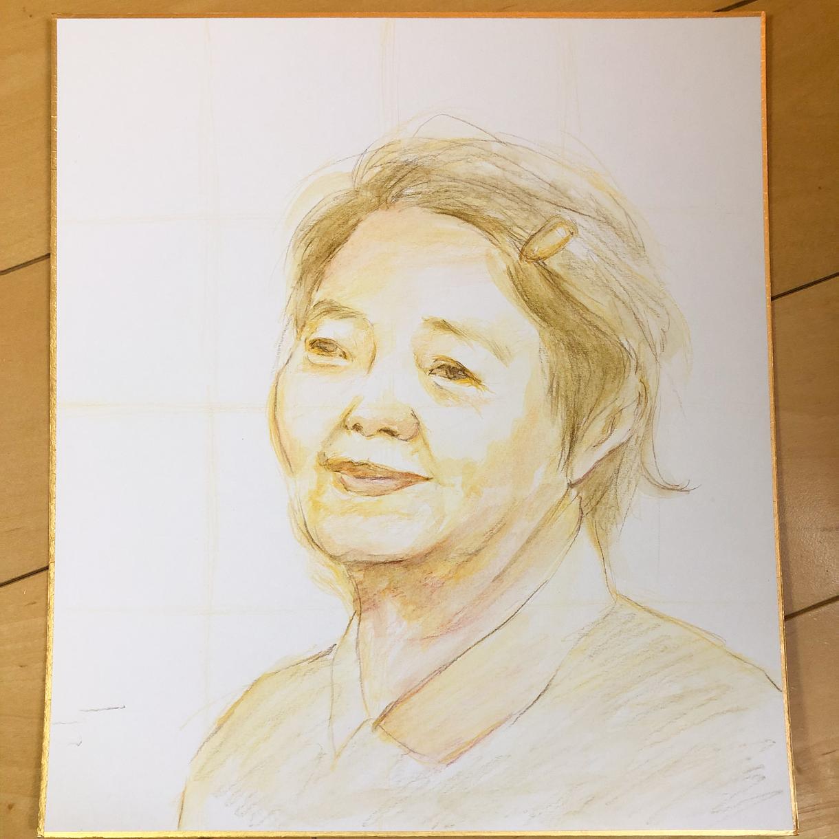 プロが水彩色鉛筆にて似顔絵描きます 美大卒のプロが色紙に水彩色鉛筆でふんわりと似顔絵を描きます!