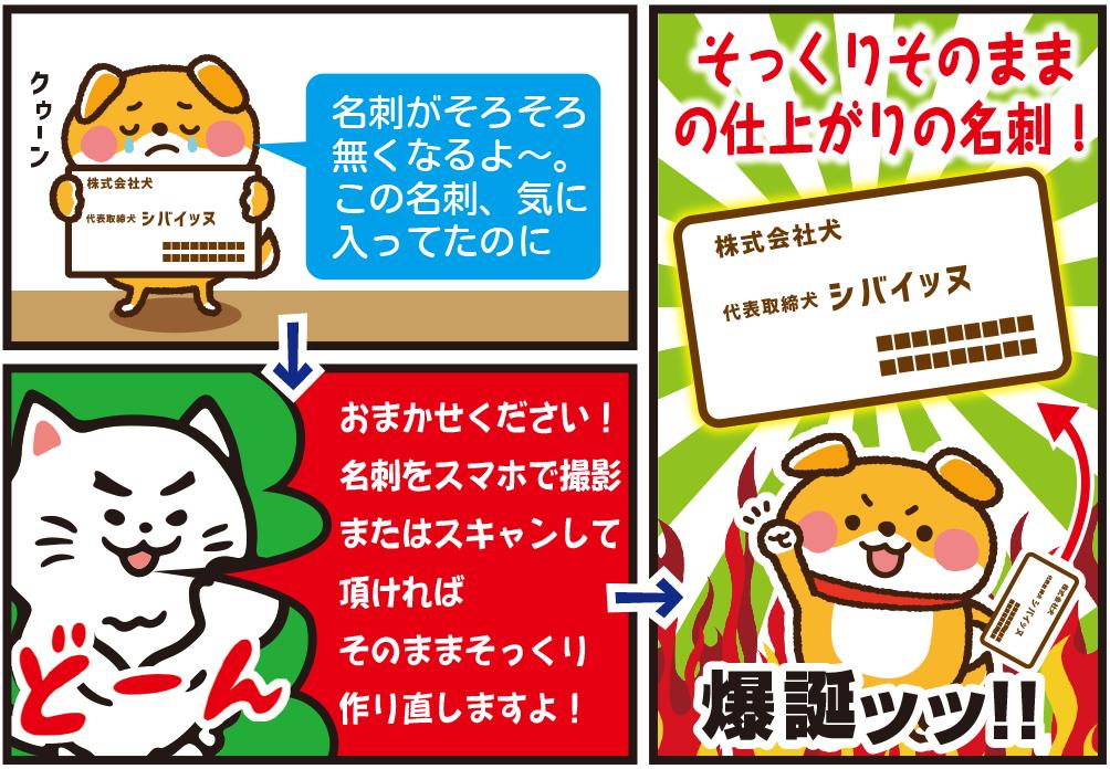 今使ってる名刺、そのままそっくり作ります 今お使いの名刺をそのまま作ります。内容の変更もOK