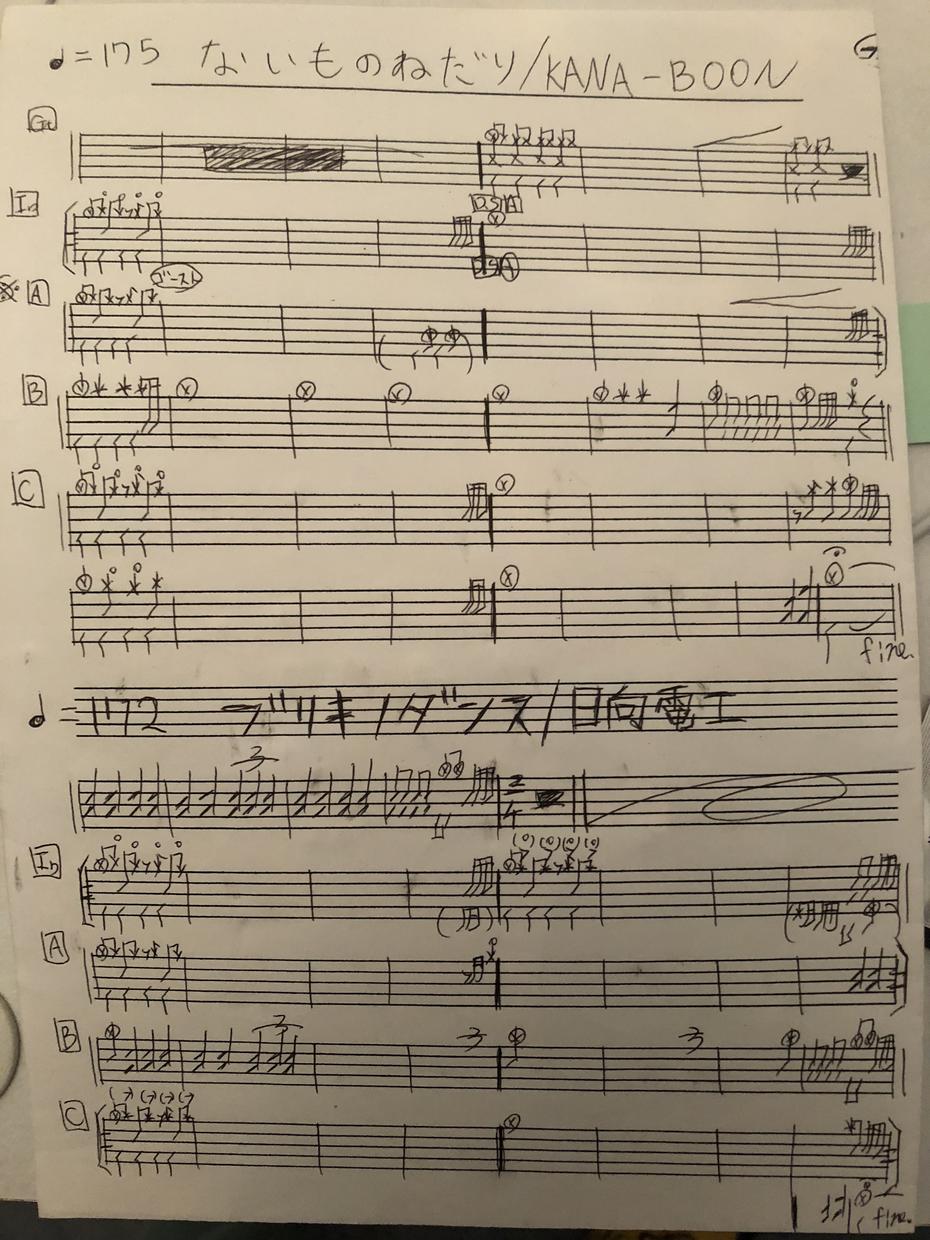 ドラムの譜面製作します 手書きですが、丁寧で見やすくお手頃価格画像の物より綺麗