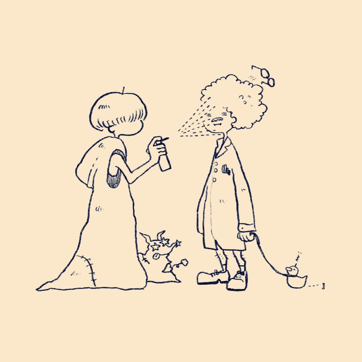 手描きタッチでシュールなミニキャラ描きます 似顔絵や動物でも可!お試し価格でアイコンやプレゼントに