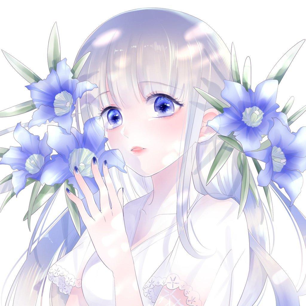 人物+花モチーフのアイコン描きます 透明感、可憐をテーマにアイコンを描きます