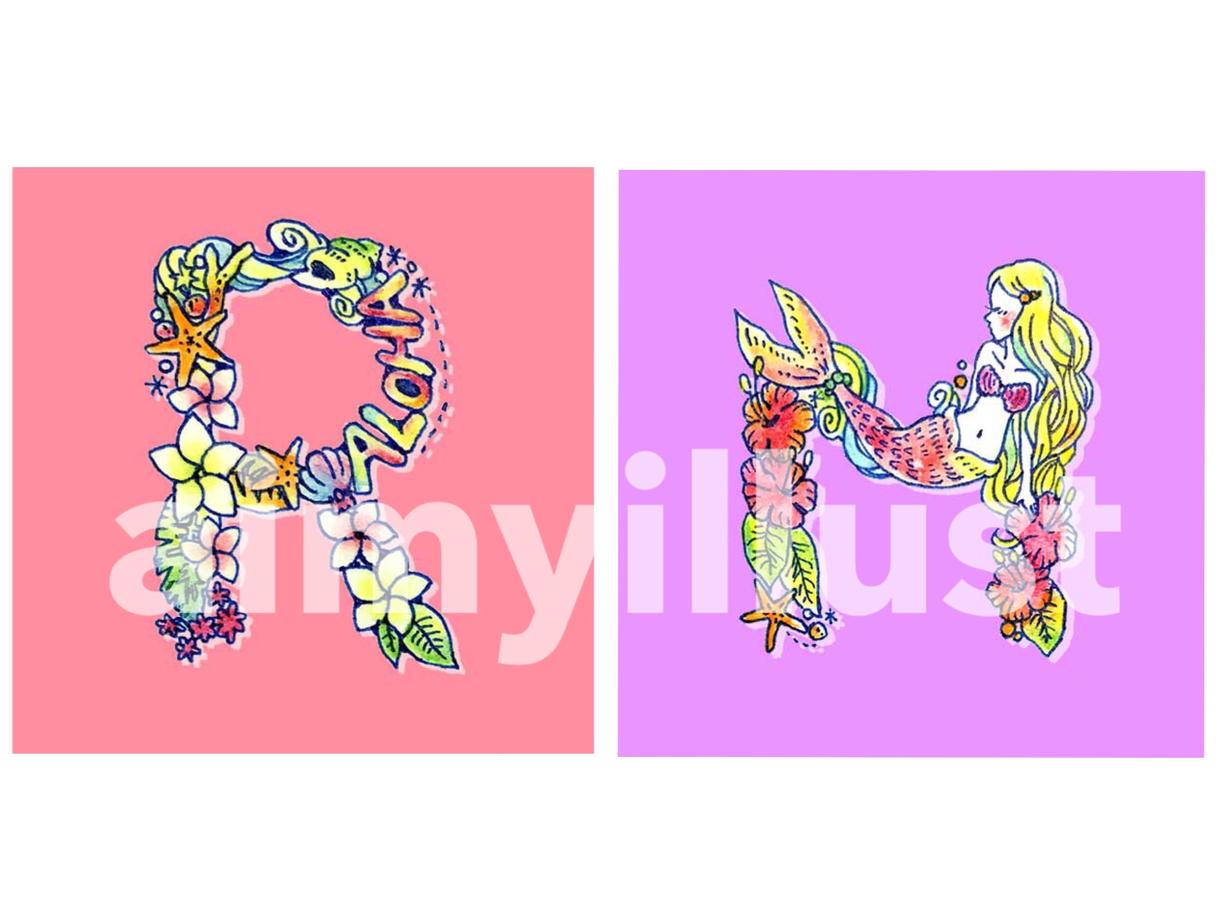 アルファベット、名前の文字イラスト描きます snsペアアイコン、誕生日