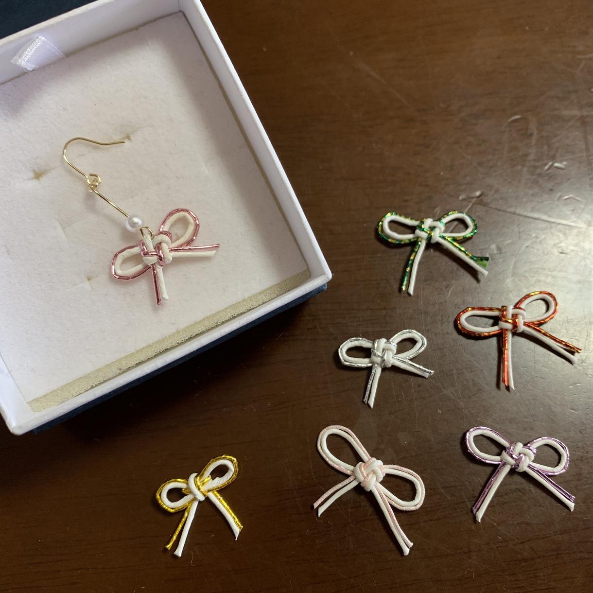 水引きピアス、イヤリング作ります リボンのとってもシンプルで可愛いピアスです