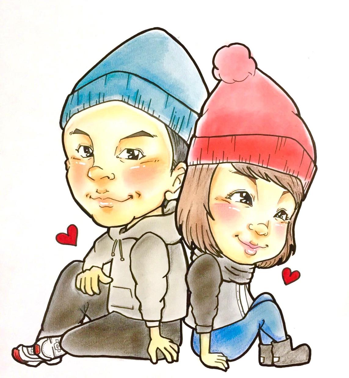 カップルのにがおえもお描きします 記念日やプレゼントにかわいいカップル似顔絵はいかがですか?