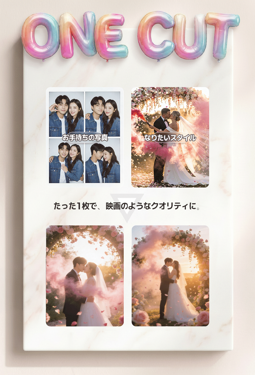 記念日やSNSに！AIでエモいペア写真を作ります スマホ写真だけでOK！AIが映画のような特別なペア画像を作成 イメージ2