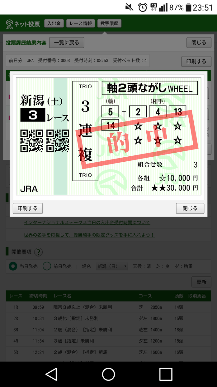 競馬予想します 3連系メイン。点数絞った買い目で当日午前9時迄に買い目決定。