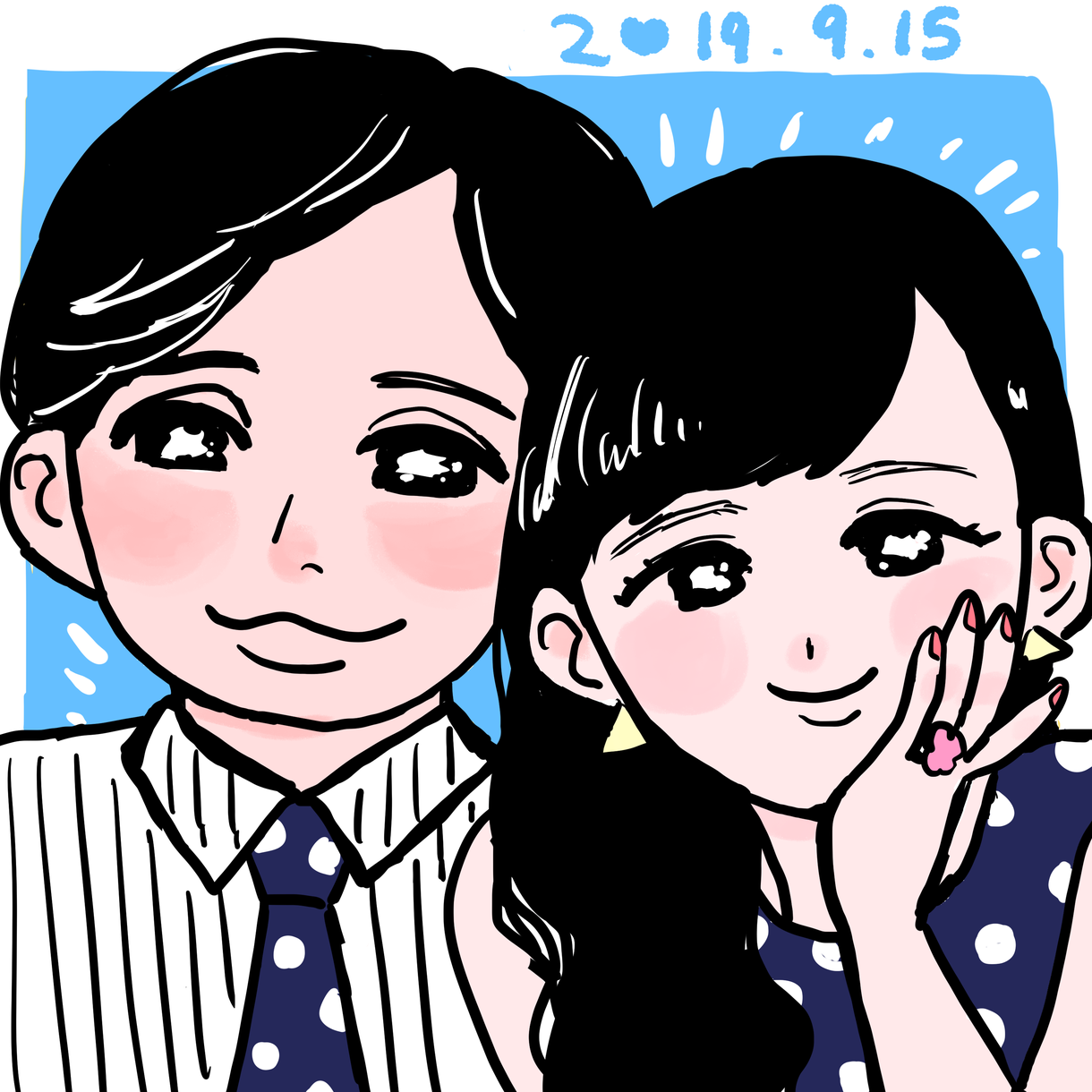 デフォルメ強め、かわいい似顔絵描きます たのしげでハッピーな似顔絵を描きます