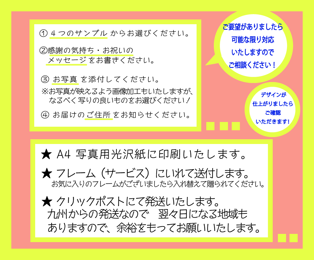 お祝いの日　写真入りA４ポスターデザイン印刷します 想いを形に…おじいちゃんおばあちゃん　お世話になっている方へ イメージ3