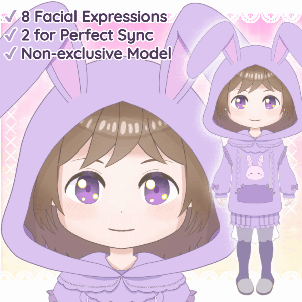 ふんわりかわいいデフォルメVtuberを販売します 【表情8種・パーフェクトシンク2種の汎用Live2Dモデル】 イメージ8
