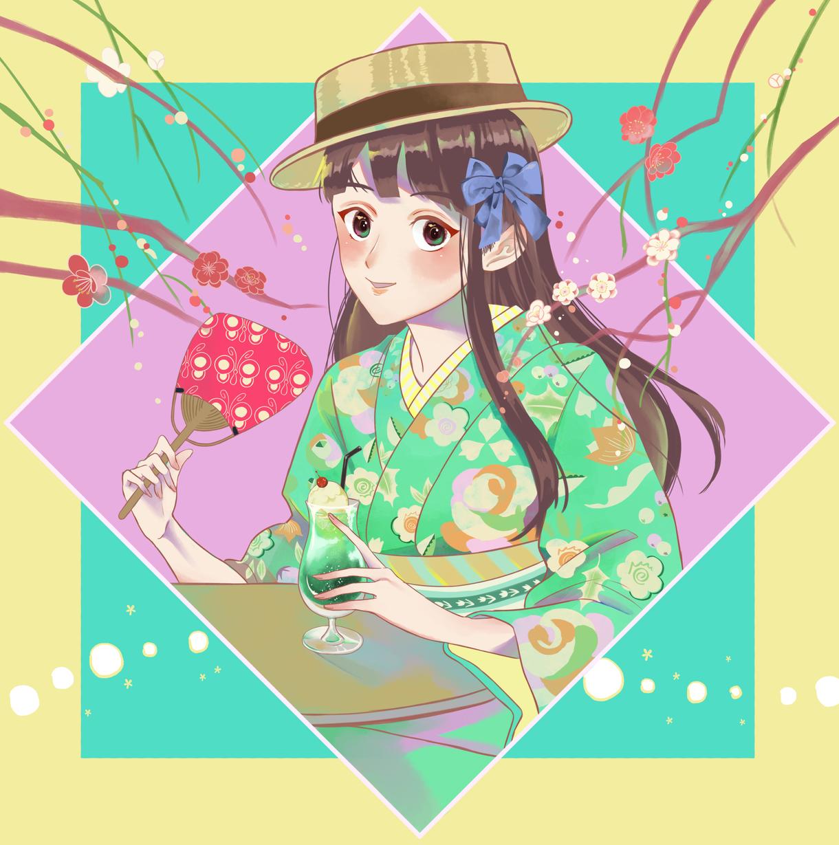 和風のイラストを制作します 1枚絵からグラフィックまで 和服キャラのおしゃれなイラスト イラスト作成 ココナラ