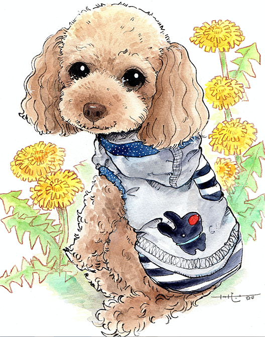 プロの似顔絵作家が優しいイラストでお描きします 大切なご家族のペットちゃんたちの、写真とは違う思い出の品に★