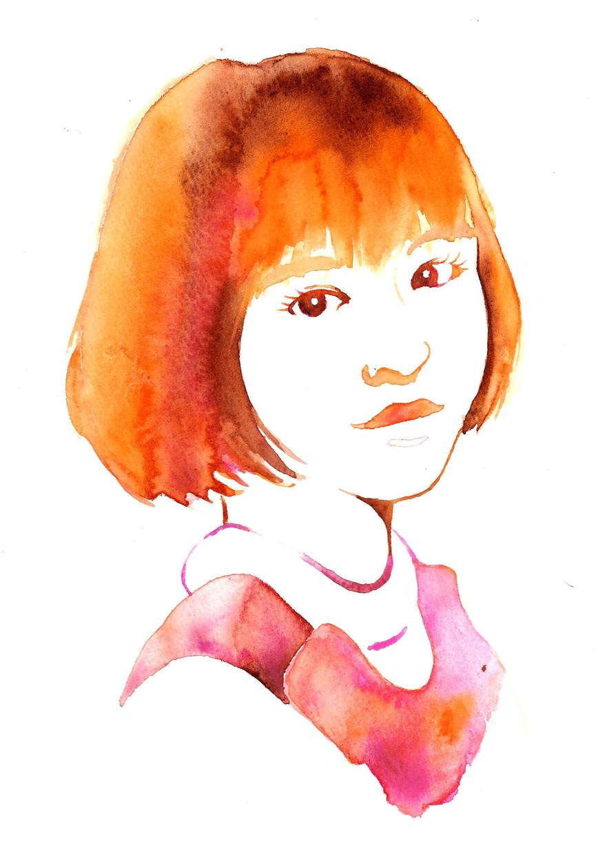 水彩で似顔絵を描きます。