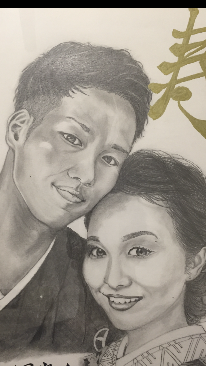 友人の結婚式で描いたウェルカムボードになります 生涯、最初で最後のパートナーと一緒なった一枚はいかがですか?