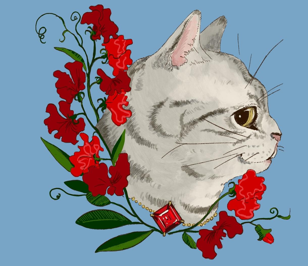 猫ちゃんと誕生花のリアル系イラスト描きます プレゼントやsnsのアイコンにどうぞ ペットイラスト作成 ココナラ