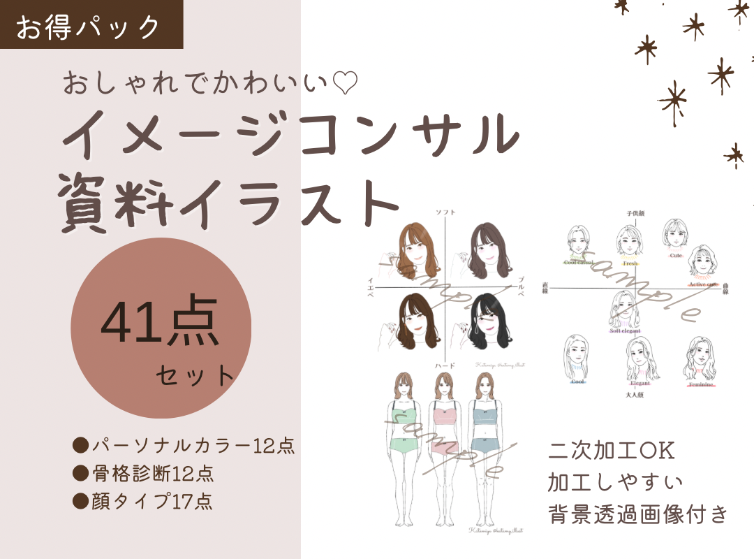 イメージコンサル資料用イラストセット販売します パーソナルカラー 骨格診断 顔タイプ診断資料用イラスト イラスト作成 ココナラ