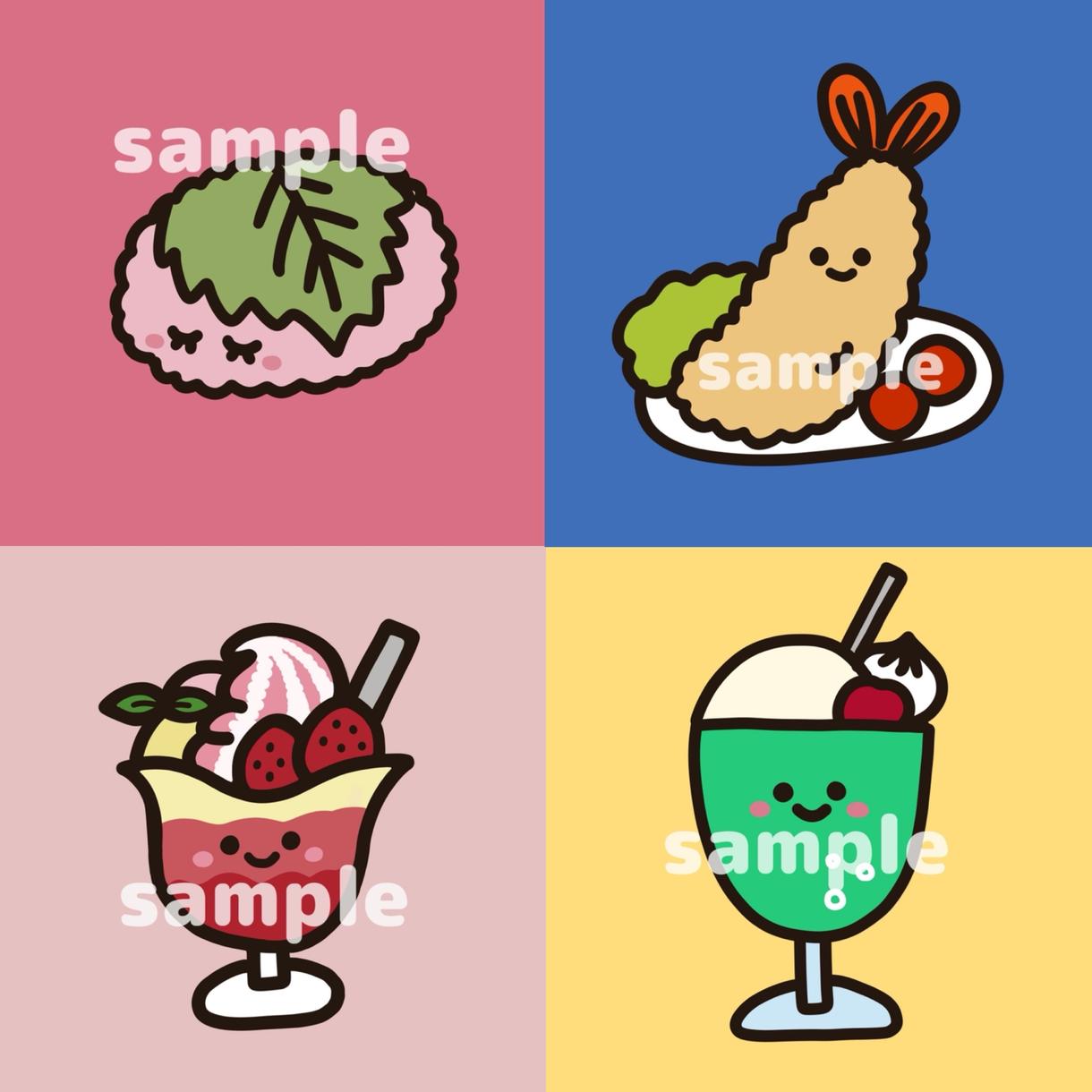 ゆるかわ食べ物アイコン４点 4000円で作ります お好みのアイコンを４種類同時に格安で作れます アイコン作成 ココナラ