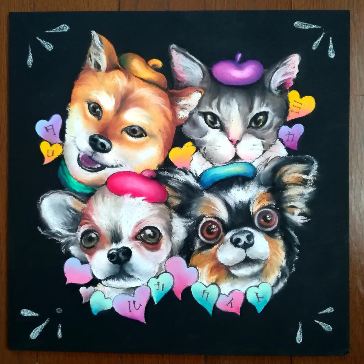 黒板アート 30 30センチ で愛犬愛猫 描きます ベレー帽とハートで可愛いく大変身 ペットのイラスト作成 ココナラ