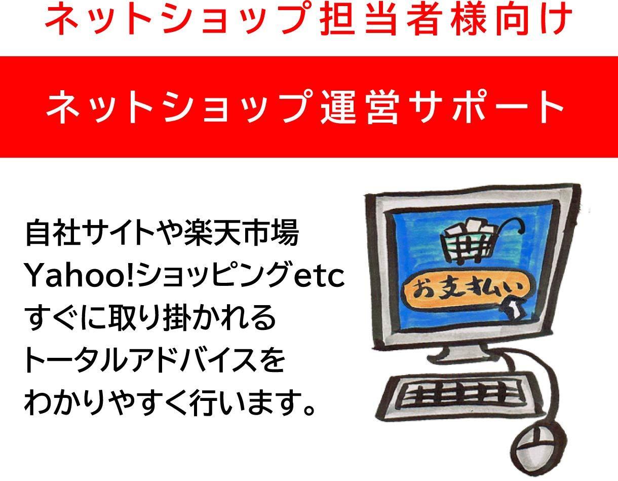 ネットショップ運営でお困りの方へサポートします 担当者様のスキルに応じて施策をアドバイスいたします。
