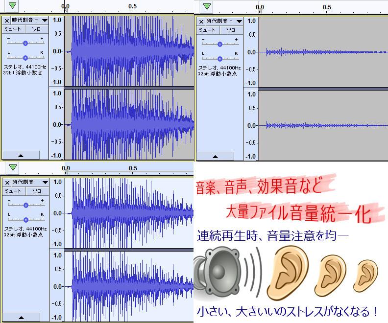 音量統一化いたします 再生ファイルにより音量が違うストレスを解消しませんか!