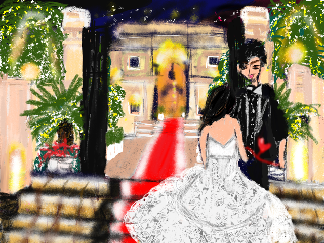 結婚式の背景+人物お描きします あなたの結婚式会場とカップルの絵の絵をお描きします