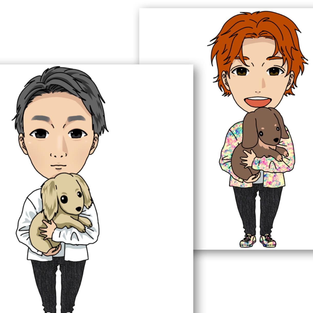 ペットと一緒にミニキャラの似顔絵を描きます ペットと一緒に似顔絵にしてみませんか?
