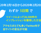 短期間でツイッターで集客する方法をお伝えします 5日間でツイート26,500件IMPを獲得。集客に効果的。 イメージ1