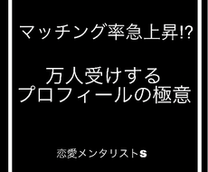 万人受けするプロフィールでマッチング率上昇させます マッチング数２万人以上の実績　万人受けするプロフィールの極意