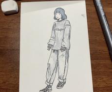 インスタのファッション写真のようなイラスト描きます あなたのお気に入りの写真 全身 を手書きモノクロイラストに イラスト作成 ココナラ