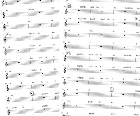 楽曲のコード進行を採譜します ギター弾き語りをしたい／キー変更もお任せください！