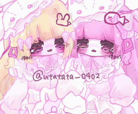 簡易のイラスト コテキャ同士の夢絵など 描きます ちまっとしたお顔のかわいいゆめかわイラストです イラスト作成 ココナラ