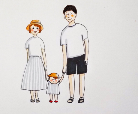 おしゃれに全身の手書き似顔絵描きます カップル 家族 子供 両親 敬老の日のプレゼントに 似顔絵作成 ココナラ
