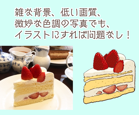 スイーツの写真を綺麗でかわいいイラストにします 宣材画像に写真じゃなくてイラストを活用してみませんか メニュー Popデザイン ココナラ