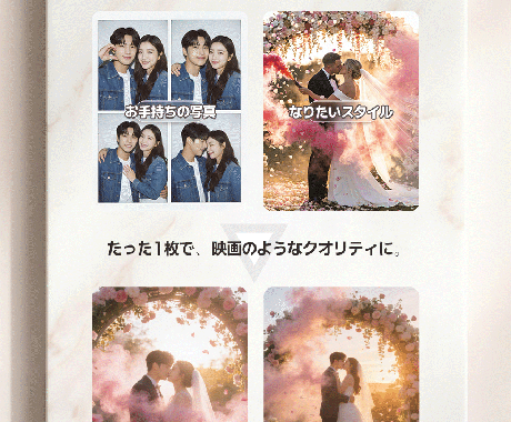 記念日やSNSに！AIでエモいペア写真を作ります スマホ写真だけでOK！AIが映画のような特別なペア画像を作成 イメージ2