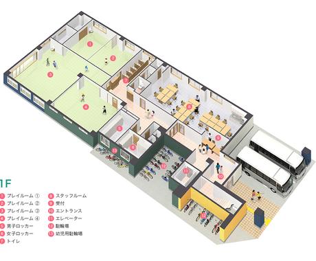 建築パース 内部俯瞰パースを制作します 建物の案内板やパンフレットなどに 建築 インテリア 図面デザイン ココナラ
