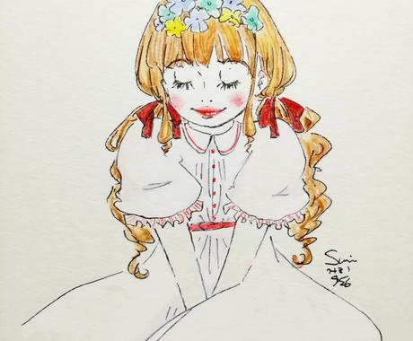 女の子 フードイラスト描きます アナログで水彩イラスト カッコカワイイ女の子と食べ物 イラスト作成 ココナラ