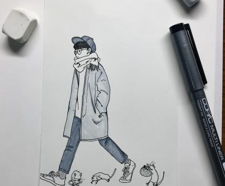 インスタのファッション写真のようなイラスト描きます あなたのお気に入りの写真 全身 を手書きモノクロイラストに イラスト作成 ココナラ