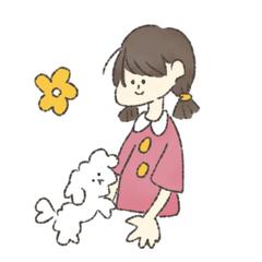 ゆるい女の子と犬のイラスト