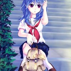 夏服セーラー女の子のひと休み