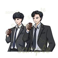 仕事終わりにコーヒーを飲むビジネスマンのイラスト