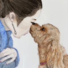 愛犬肖像画　陶板上絵付け作品