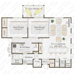 手書き家具入りフルカラー間取り図　民泊