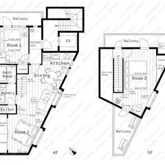 手書き家具入りワンカラー間取り図　民泊