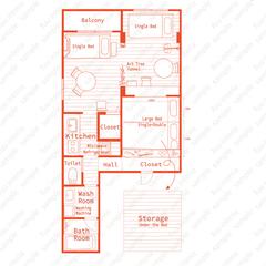 手書き家具入りワンカラー間取り図　民泊