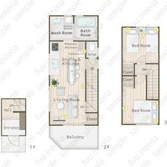 手書き家具入りフルカラー間取り図　民泊