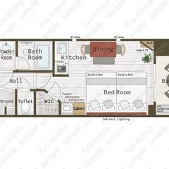 手書き家具入りフルカラー間取り図　民泊