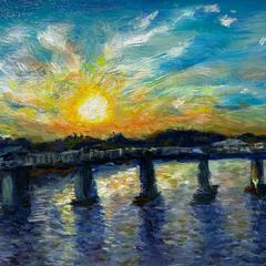 橋の向こうの夕焼け