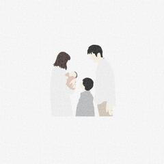 赤ちゃんを囲む家族のはじまり｜やさしい記念イラスト