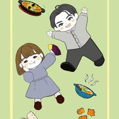 ゆるっと似顔絵　2人の好きな食べ物