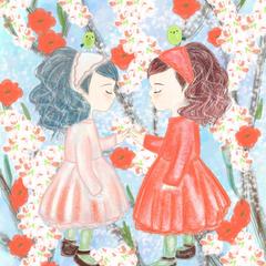 桃の花の妖精とうぐいす
